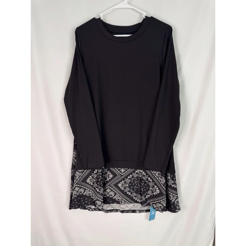 CUPSHE Black Long Sleeve‎ Dress Medium NWT Paisley Bandana Print Casual Chic